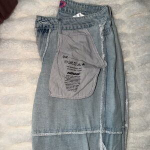 Edikted Jean Womens Medium Blue Denim Inside Out Low Rise Streetwear Chic